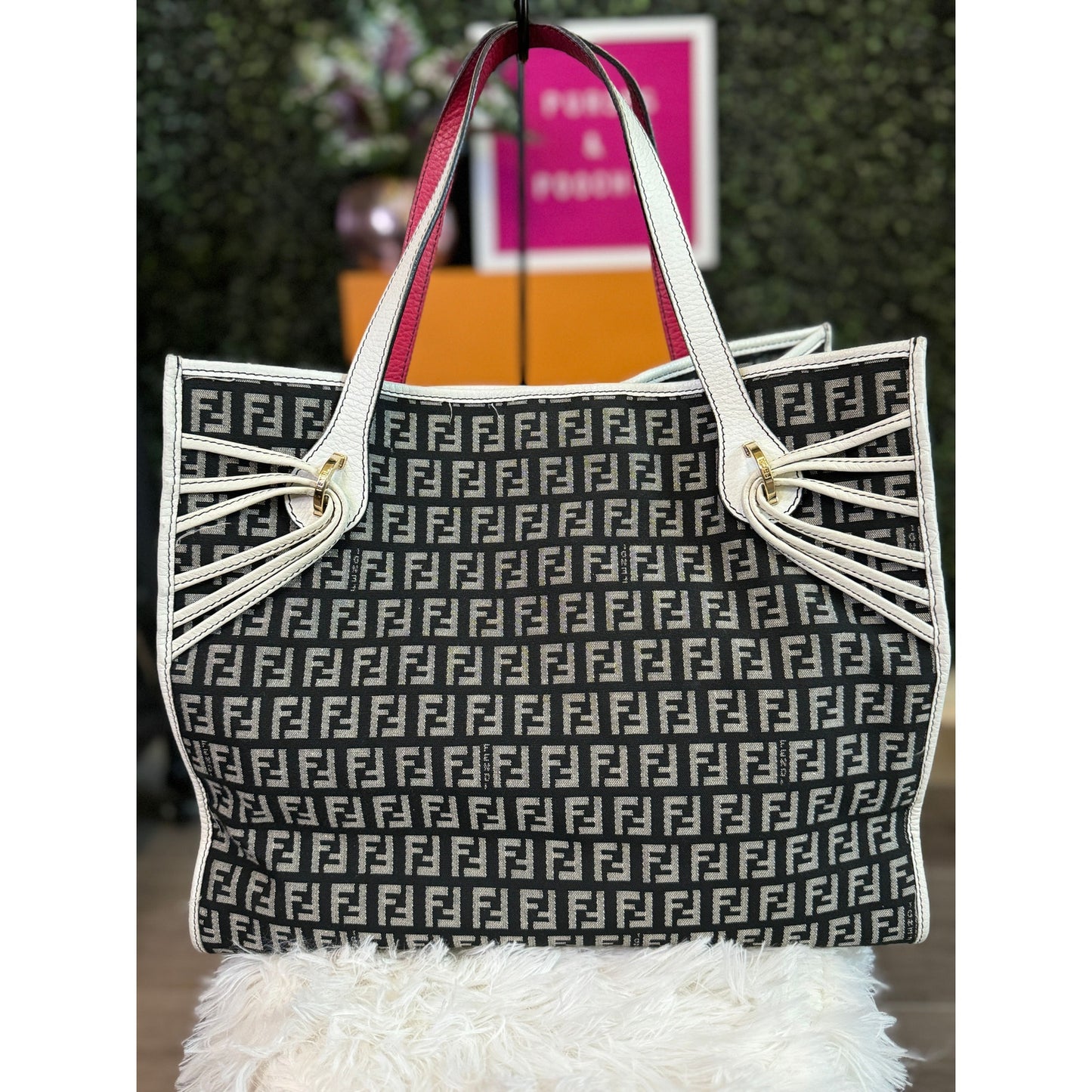 FENDI Leather-Trimmed Zucchino Tote