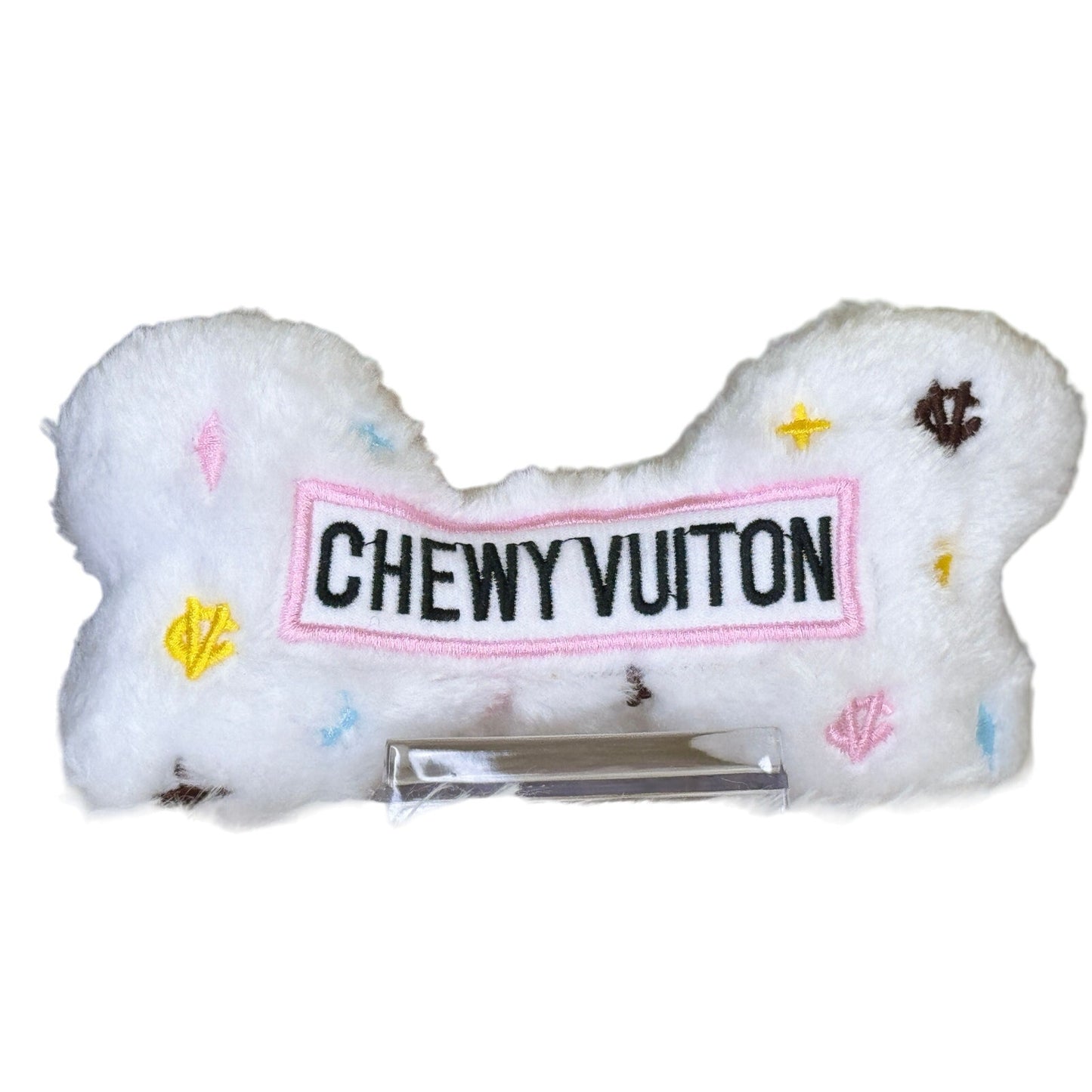 Chewy Vuiton White Luxury Inspired Dog Toy Bone