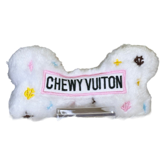 Chewy Vuiton White Luxury Inspired Dog Toy Bone